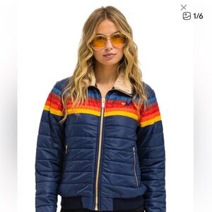 Aviator Nation 5-Stripe Sherpa Navy Puffer Jacket Size Small Made in USA